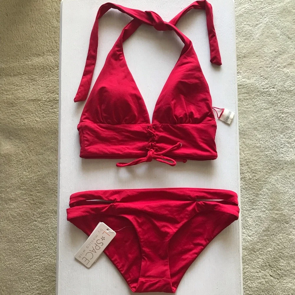 l*space Red Halter Bikini Set